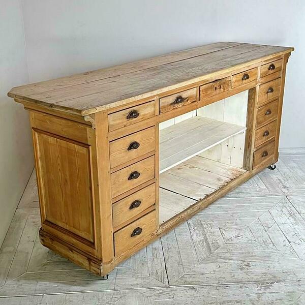 Vintage french pine haberdashery shop counter – A rare vintage treasure