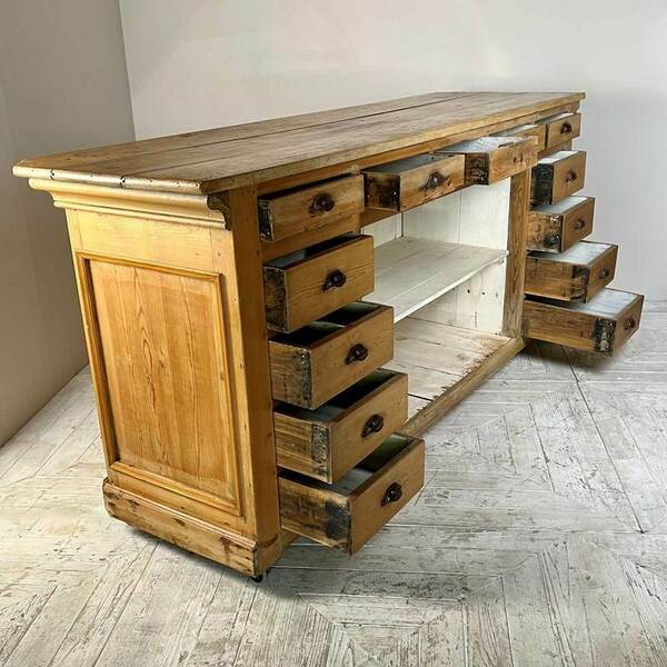 Vintage french pine haberdashery shop counter – A rare vintage treasure