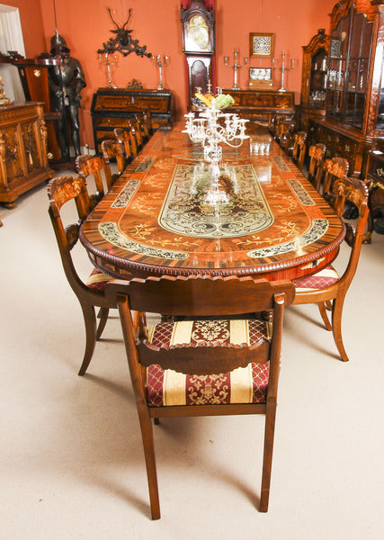 17ft marquetry bespoke dining table, pewter, lapis lazuli & agate inlaid – A rare vintage treasure